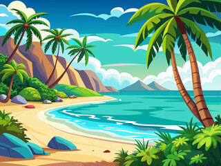 Fototapeta premium A tropical beach with palm trees and turquoise water