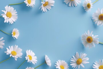 Fototapeta premium A simple still life image featuring a bouquet of white daisies against a bright blue background