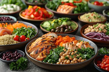 Obraz premium Grilled Chicken Breast With Quinoa, Chickpeas, and Salad delicious and healthy meal