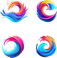 Wave Logo Icons In Vibrant Colors Vector Illustration.