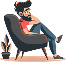 Man Sitting On A Armchair And Thinking Character Vector Illustration.