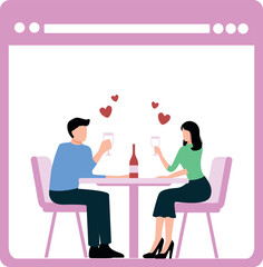 A boy and a girl are enjoying dating online.