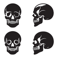 Silhouette set of skull head. Vector isolated illustration
