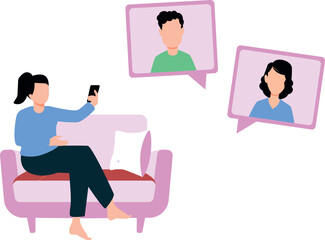 A girl is talking online with a group call.