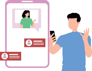 The boy is talking online on mobile phone.