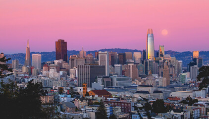 Moonrise over San Francisco City Skyline