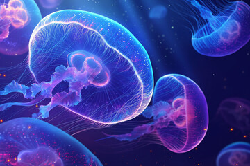 Fantasy aesthetic illustration. Elf jellyfish and stars in the seabed. Concept illustration.