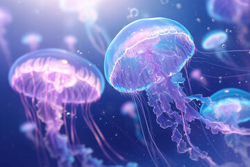Fantasy aesthetic illustration. Elf jellyfish and stars in the seabed. Concept illustration.