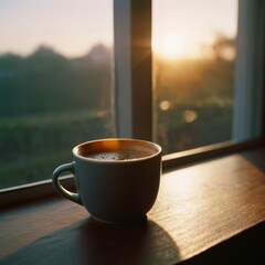 Obraz premium cup of coffee on wooden table