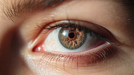 Fototapeta premium Close-up photo of a human eye with detailed iris and pupil, showcasing the natural beauty and complexity of the eye structure.