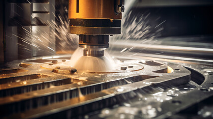 Close-up of CNC laser cutting metal, modern industrial technology for making industrial details