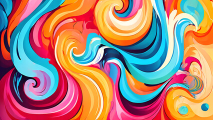 Vibrant and Dynamic Colorful Abstract Art with Flowing Wave Patterns and Radiant Hues. Lively and Colorful Abstract Composition Featuring Fluid Wave Forms and Vibrant Hues. Colorful wave designs