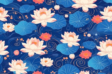 Vibrant Blooms: Seamless Pattern with Graphic Sunflowers and Swirling Vines