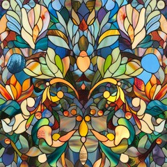 A colorful stained glass window with a lot of detail