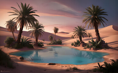 stunning desert oasis at sunset