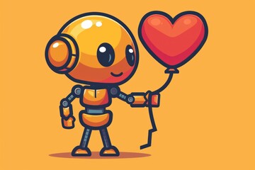 Fototapeta premium Robots holding balloons, illustration