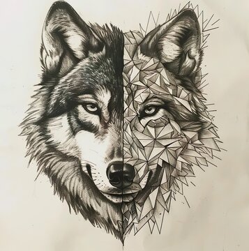 wolf head portrait illustration painting black and white 
