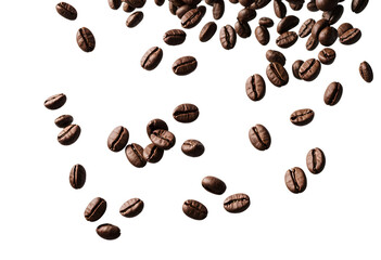Obraz premium Floating coffee beans on a transparent background PNG