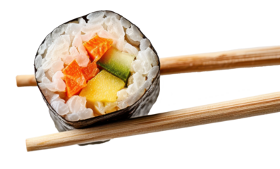 chopsticks holding sushi isolated on a transparent background