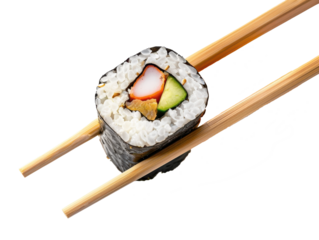 chopsticks holding sushi isolated on a transparent background