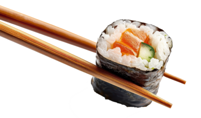 chopsticks holding sushi isolated on a transparent background