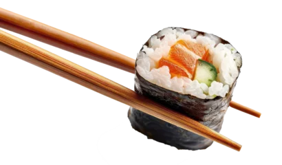 chopsticks holding sushi isolated on a transparent background