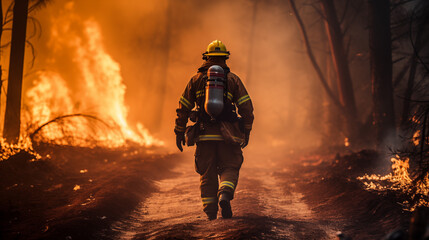 firefighters walking away from a fire.