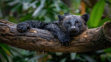 Fototapeta premium A Binturong Lounging Contentedly On A Tree