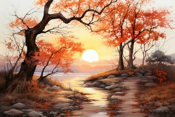 Naklejka premium Autumn light - Generative AI