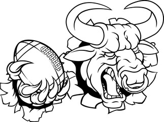 A bull or Minotaur monster longhorn cow angry mean American football mascot cartoon character.