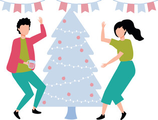 A boy and a girl are celebrating Christmas.