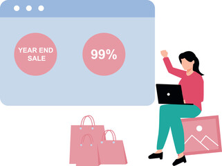 Girl shopping online at 99% off.