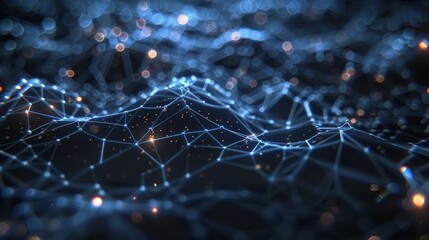 The image is a dark blue background with glowing blue and yellow dots connected by lines. It looks like a circuit board or a computer chip.