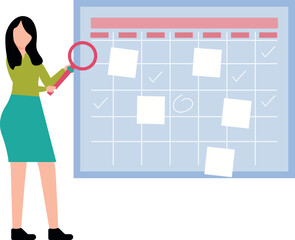 The girl is looking at the notes on the board.