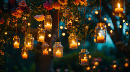"Enchanting Evening: Candlelit Lanterns Creating a Magical Ambiance"