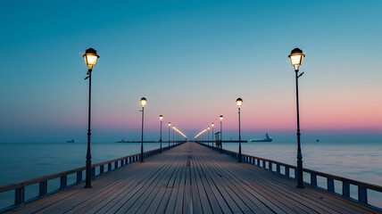 Fototapeta premium 夜明けまたは夕暮れの穏やかな桟橋