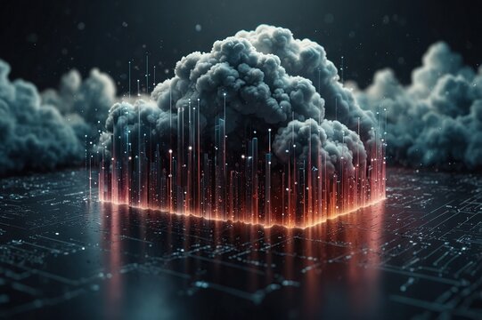 Isometric big data flow processing concept, cloud database. Abstract technology background 