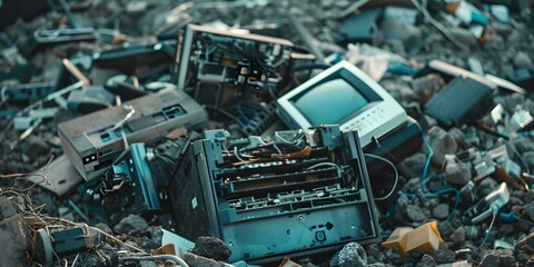 The Significance of Proper E-Waste Recycling Amplified by Discarded Electronics in Landfill. Concept Environmental Impact, E-Waste Recycling, Landfill Pollution, Electronic Waste Management