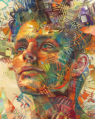 Fototapeta premium abstract portrait with fragmented features and vibrant swirling colors