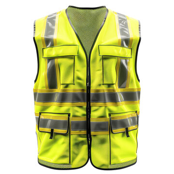 recommend clip art: Bright yellow reflective safety vest for construction workers on transparent background clipart