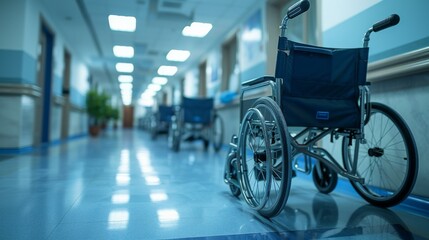 Wheelchairs in Hospital Waiting for Patient Services in a Healthcare Facility