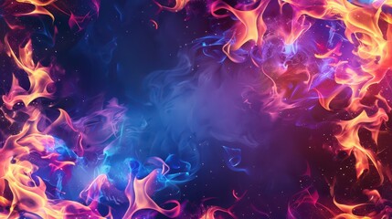 Obraz premium Abstract blend of red and blue flames with a smoky background, creating a dynamic and intense effect. Perfect for fiery, energetic, or dramatic themes.