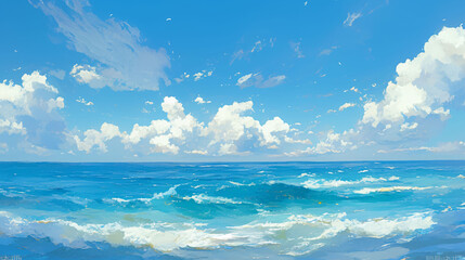 Obraz premium Summer beach waves illustration, summer holiday concept illustration of seaside vacation