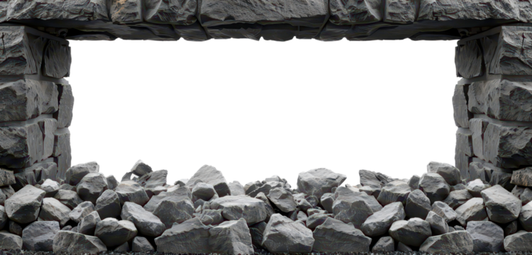  Rustic stone archway frame with rough rocks, creating a natural and rugged texture. Ideal for construction themes, architectural designs, and outdoor backgrounds.