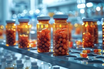 Pills in Bottles on a Shelf.