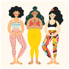 Illustration minimaliste de femmes rondes en tenue de sport