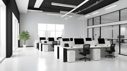 Modern white and black open space office interior