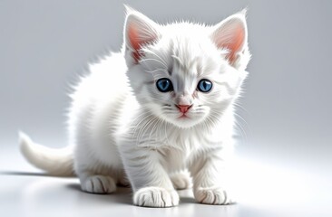 Fototapeta premium Cute white kitten on a white background