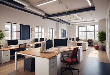 Fototapeta premium Photorealistic 3D visualization of a stylish, contemporary open space office interior