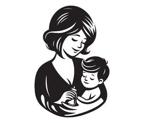 Mother and son silhouette vector 